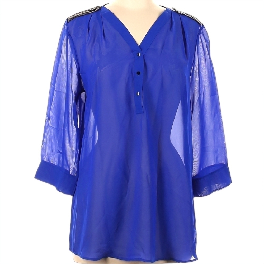 Mix & Co Sheer Blouse with Faux Leather‎ Detail